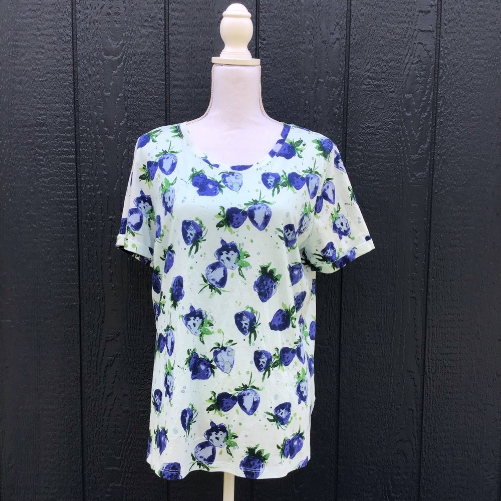 Anthropologie Maeve Blue & Green Strawberry Print